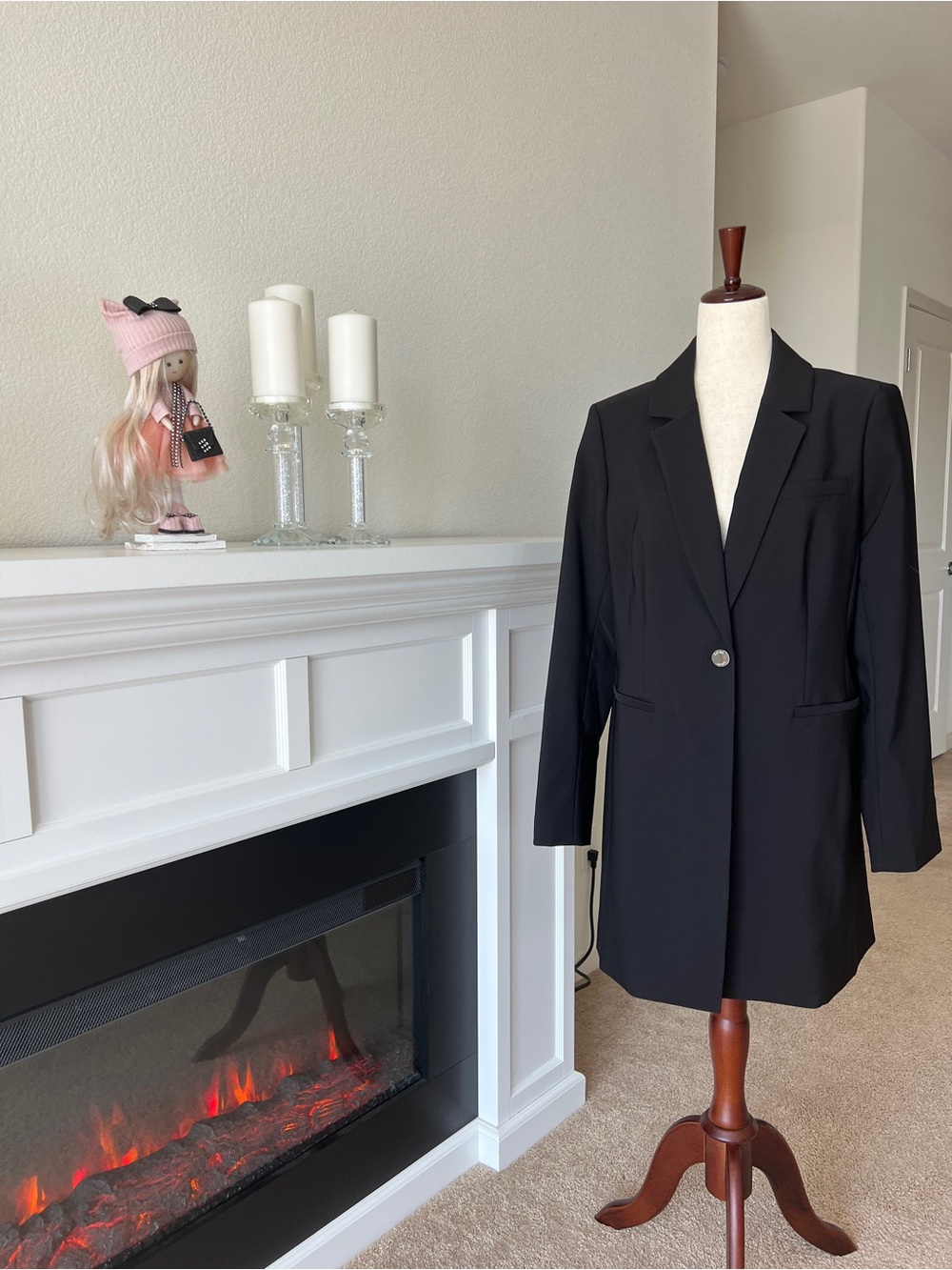 DKNY Black Single-Button Longline Women's Blazer